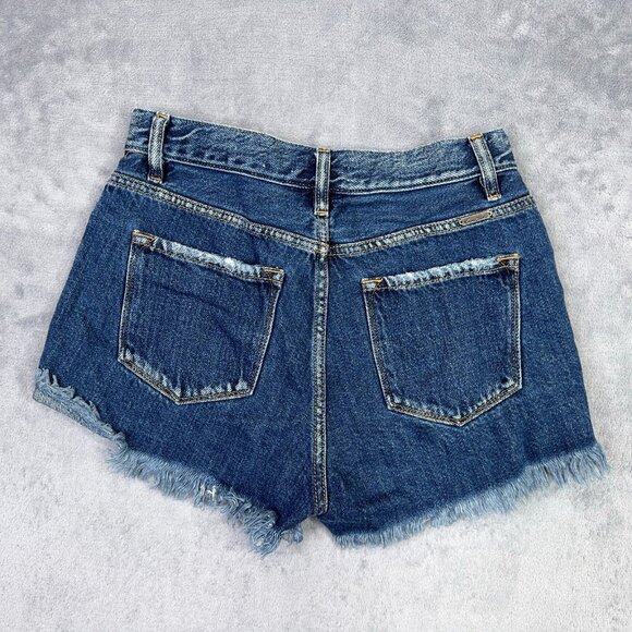 Kancan Ultra High Rise Shorts Womens S Raw Hem Distressed Shortie Cut Off Denim - Picture 2 of 10